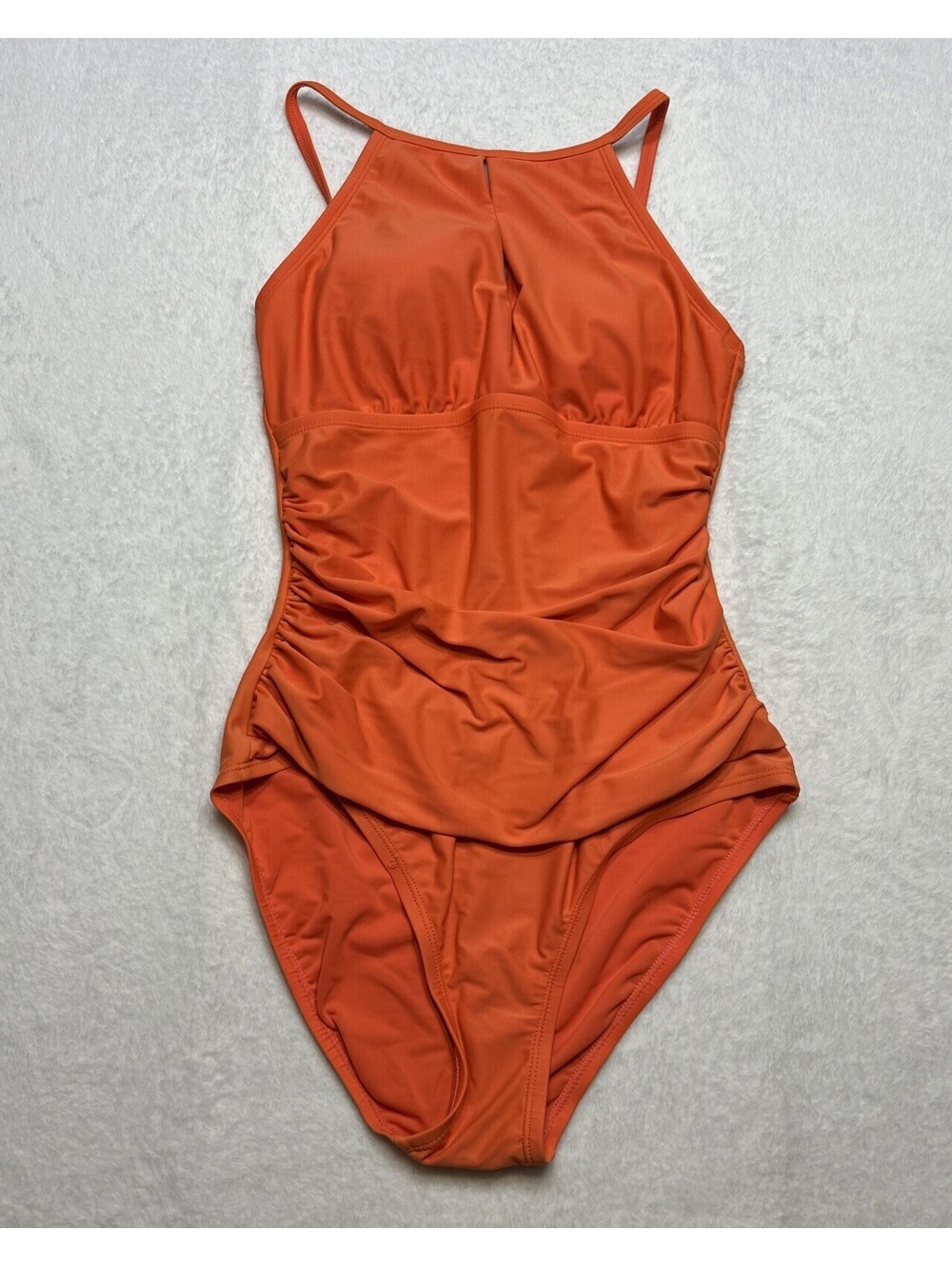 Ellen Tracy Keyhole High Neck One Piece Swimsuit  Sz 10 Tummy Control Orange